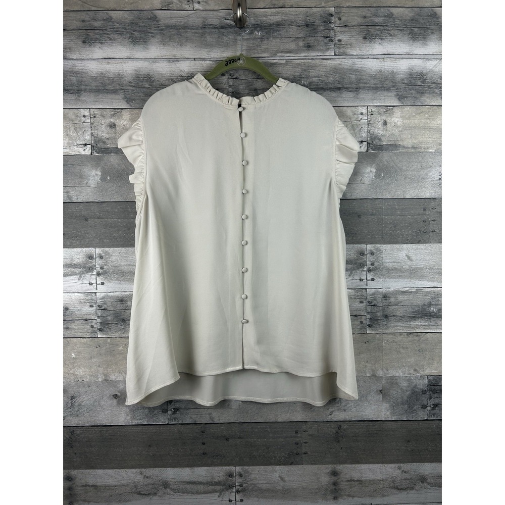 Ann Taylor XL Cream Button Up Mock Collar Short Sleeve Blouse